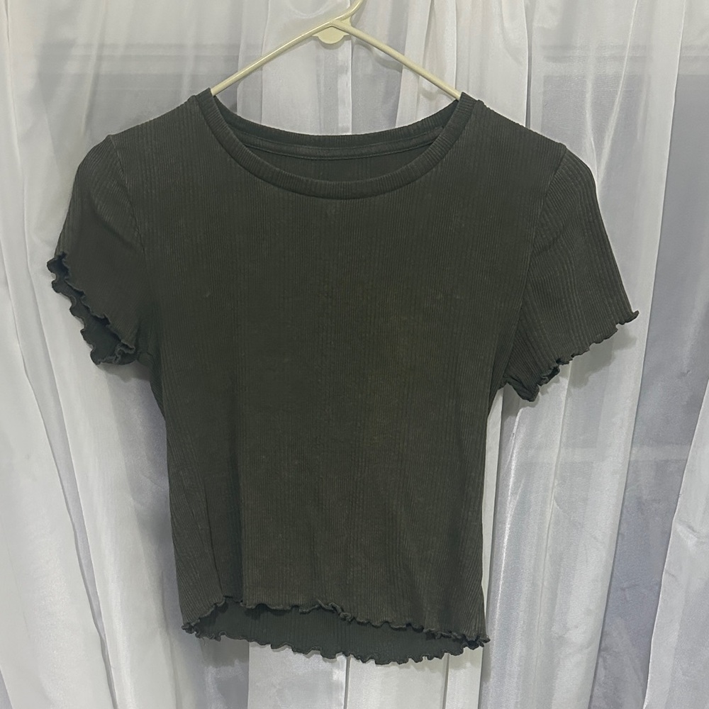 Green Ruffled Hem Women's Top